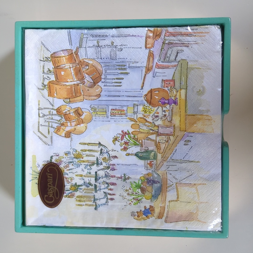 Caspari 40 Triple Ply Cocktail Napkins with Gold Trimmed in Mint Green